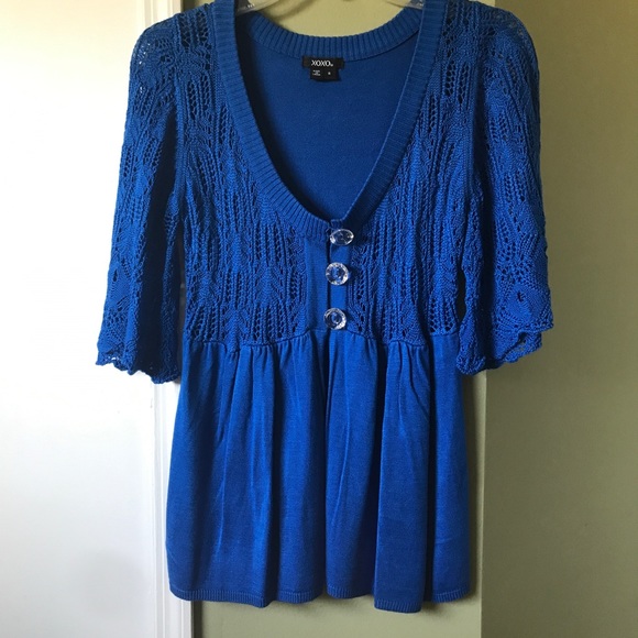 XOXO women’s royal blue knit cardigan sweater M - Picture 4 of 7